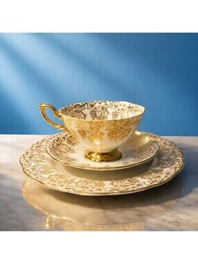 Royal Standard England 1950s Tea Trio Gold Grape Vine Bone China #1917